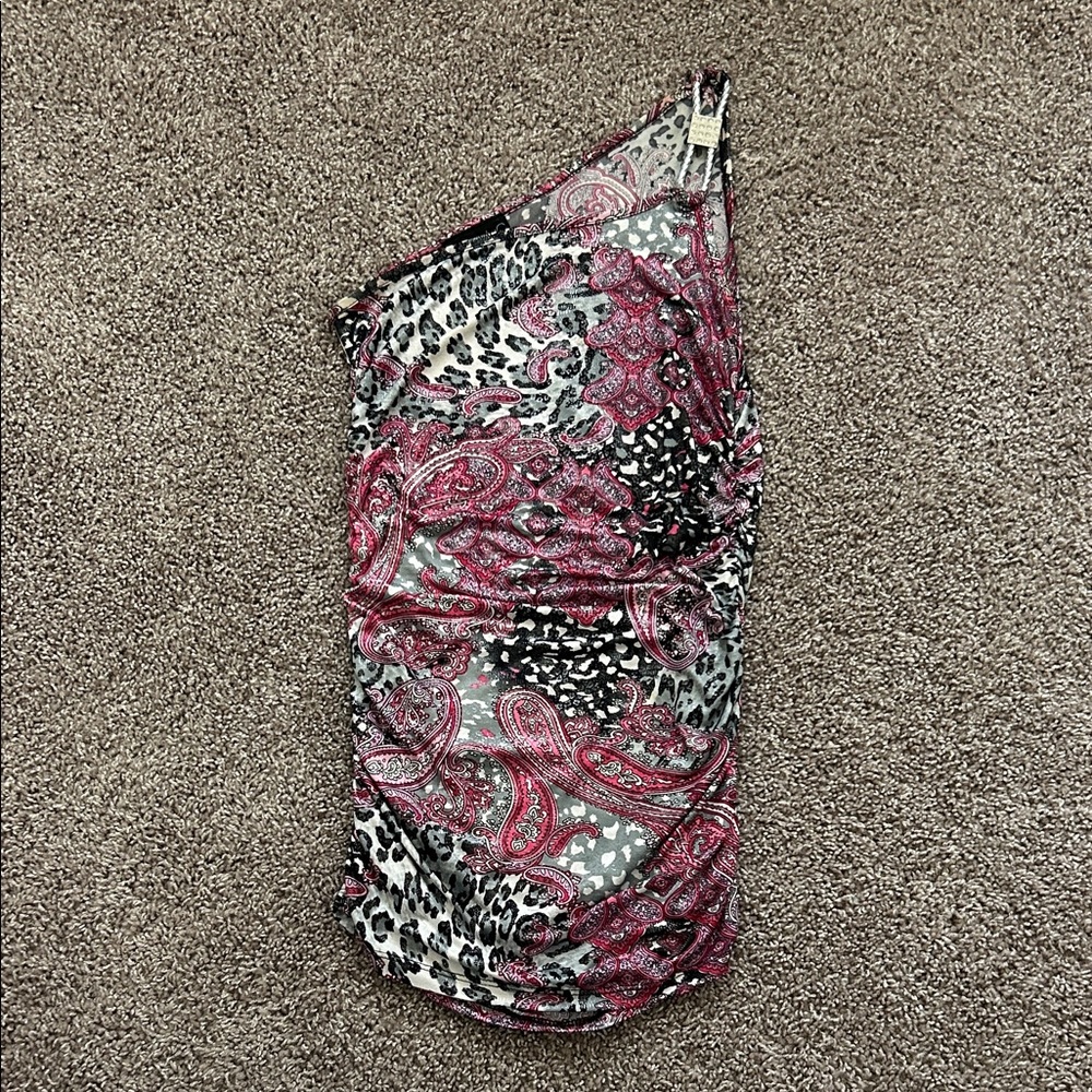 Vintage Y2K One-Shoulder Paisley and Leopard Print Clubbing Top